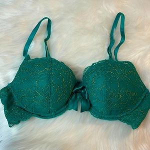 Aerie Limited Edition 36B Green Lace Padded Bra with Bow
